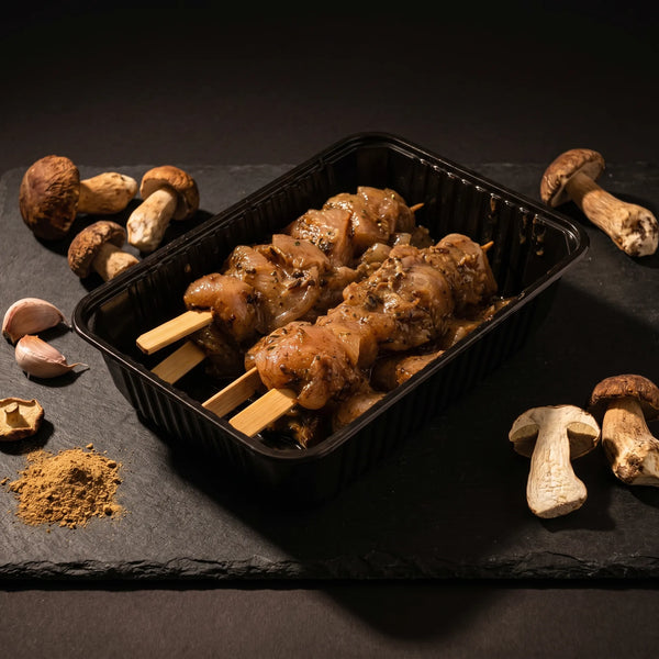 Brochette Cèpes, poulet mariné frais, saveur classique