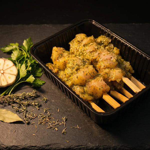 Brochette Provençale, poulet mariné frais, saveur classique